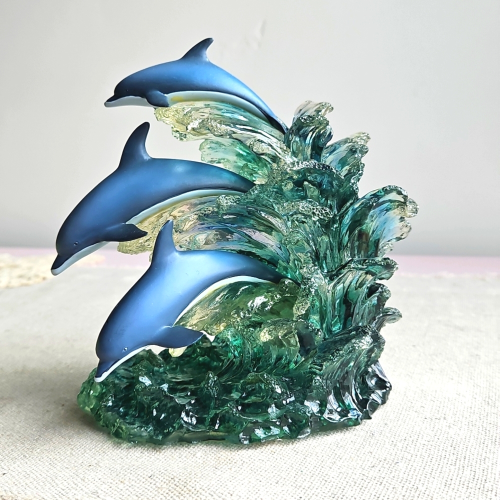 Dakin Wyland Artist Collection Dolphin Trio 2000  #b598 Resin Figurine